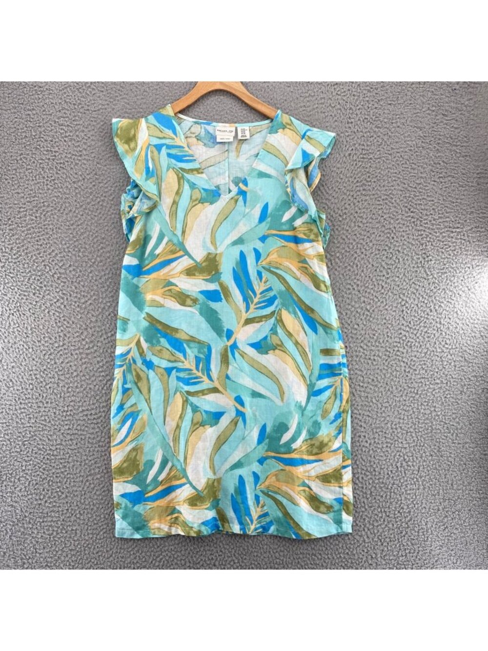 Rachel Zoe Dress Womens Extra Small Green Fern Floral Linen Shift Ruffle Sleeve